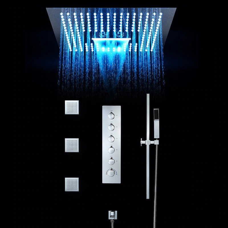 BathSelect Modern Design LED Rain Shower Head With Chrome Jet Spray & Sliding Bar Hand Shower
